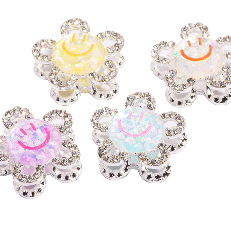 Wholesale 3D Smiley Flower Full Diamond Crystal Ball Straight Hole Beads DIY Accessories